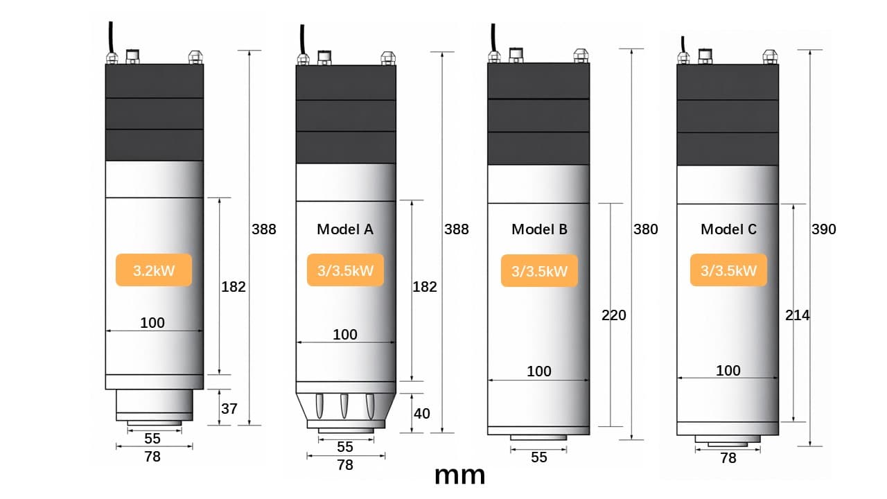 Basic BT30 100mm 3,2KW 12000RPM ATC orsó méretrajza